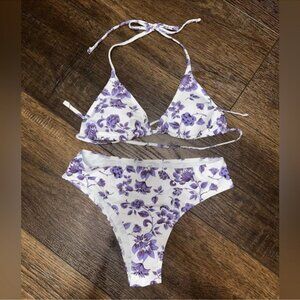 SHEIN Floral Bikini Sets in Blue and Purple Womens Small
